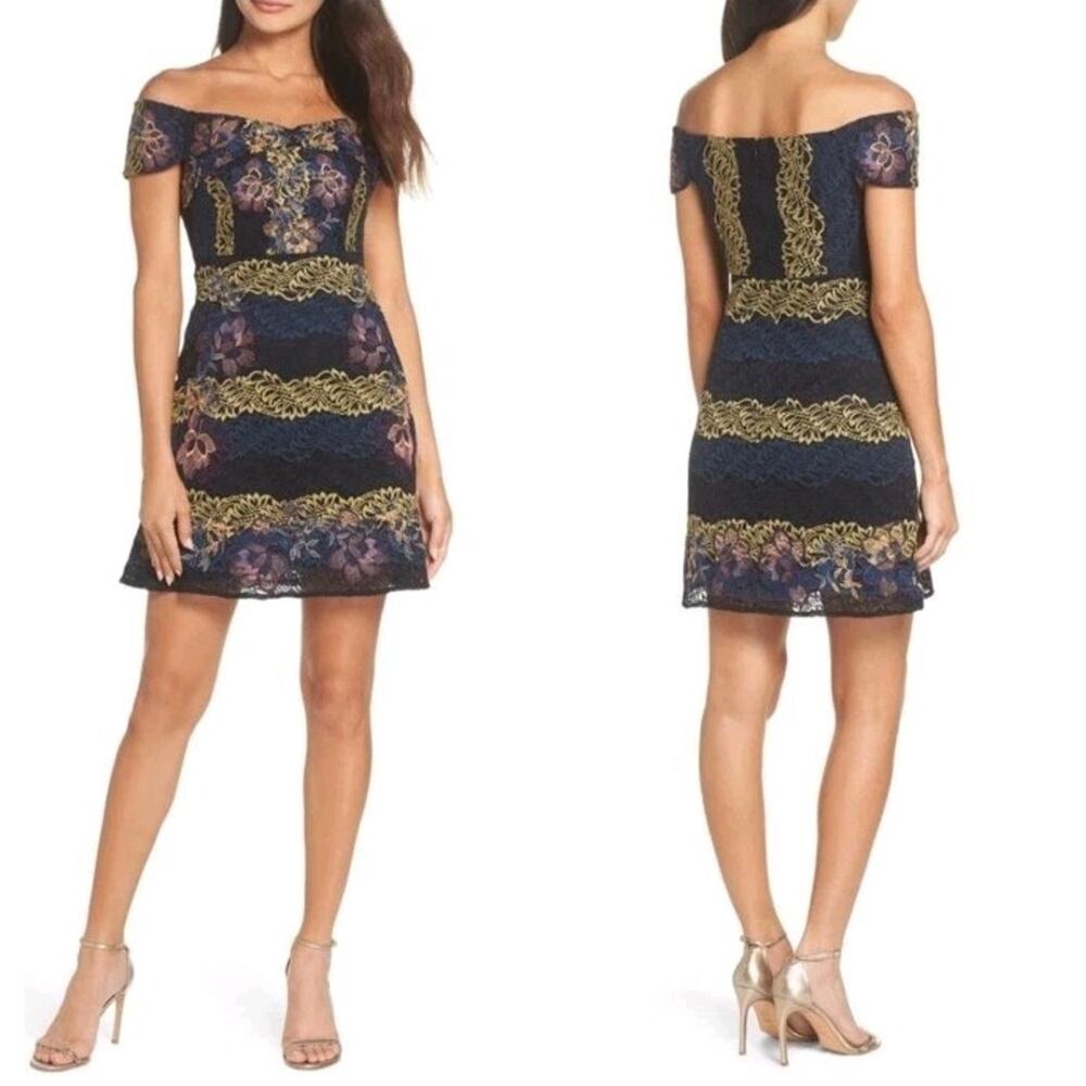 Foxiedox Anthropologie Mini Dress 2 Georgina Off The Shoulder Floral Embroidered